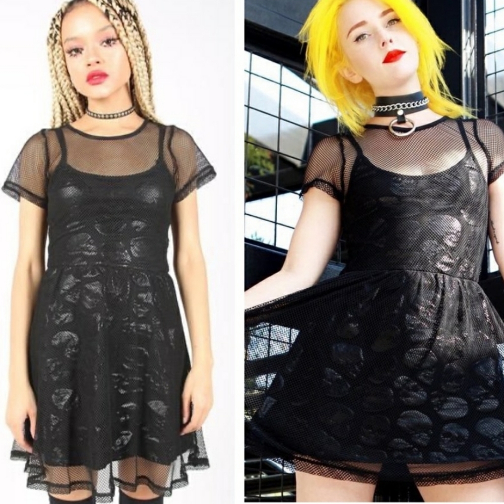 Iron Fist Skullz Club Mesh Mini Dress Black Large NWT